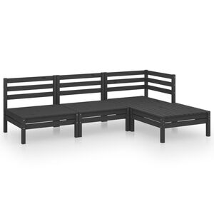 vidaXL 4 Piece Garden Lounge Set Solid Pinewood Black