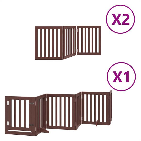 vidaXL Dog Gate with Door Foldable 12 Panels Brown 600 cm Poplar Wood