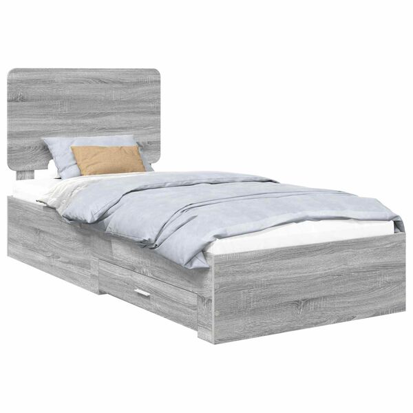 vidaXL Bed Frame with Drawer Grey Sonoma 90 x 200 cm Engineered Wood