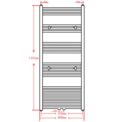 Black Bathroom Central Heating Towel Rail Radiator Straight 600x1424mm