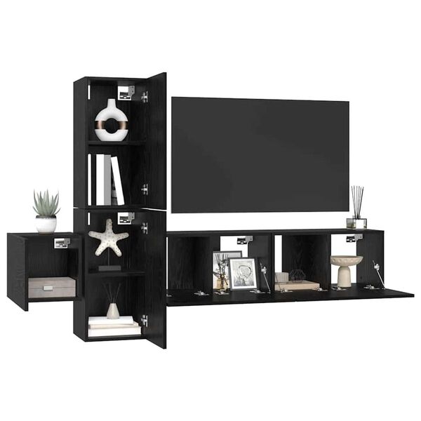 vidaXL TV Cabinet Set Wall-mounted 5 pcs Black Oak Engineered Wood