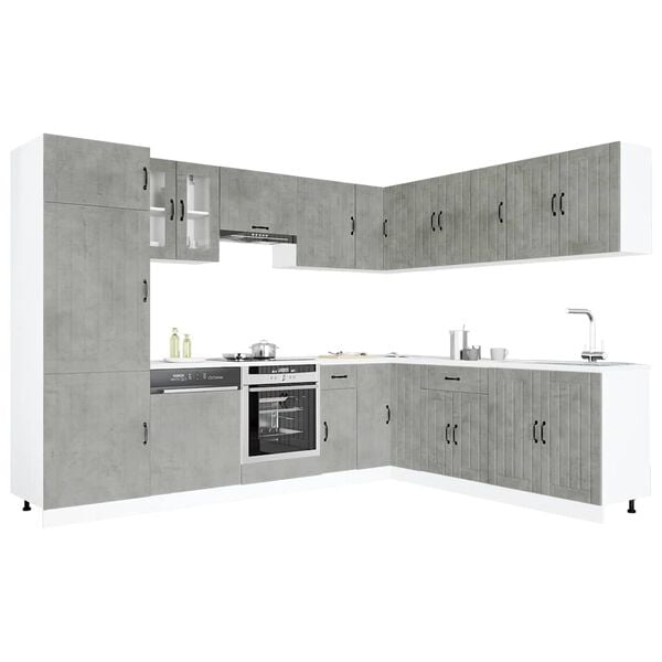 vidaXL 14 Piece Kitchen Cabinet Set Lucca Concrete Grey Engineered Wood