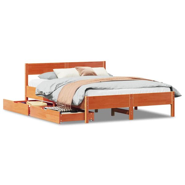 vidaXL Bed Frame without Mattress Wax Brown 135x190 cm Double Solid Wood Pine