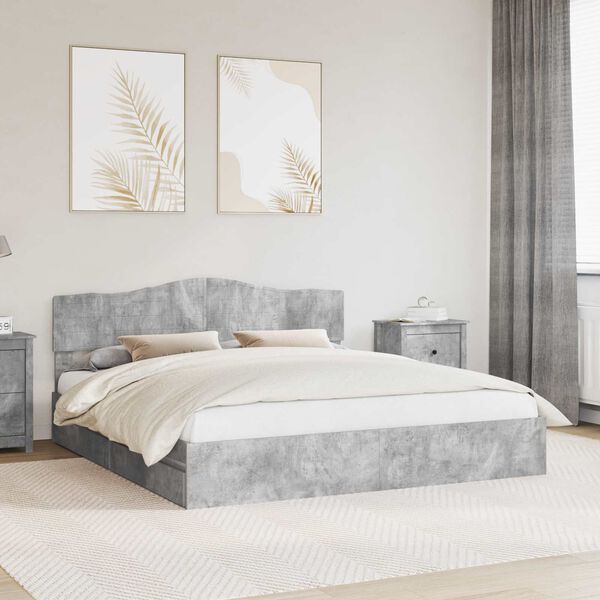 vidaXL Storage Bed Concrete Grey 200 x 200 cm Engineered Wood