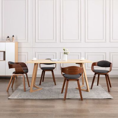 vidaXL Dining Chairs 6 pcs Bent Wood and Grey Fabric