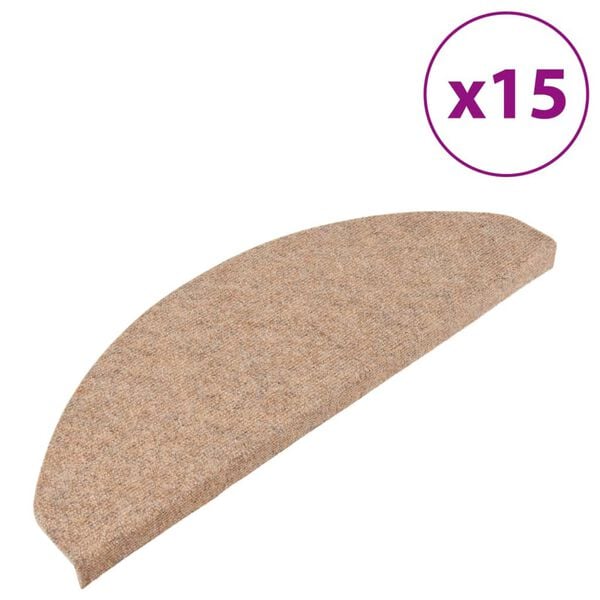 vidaXL Stair Mats Self-adhesive 15 pcs 65x22.5x3.5 cm Beige