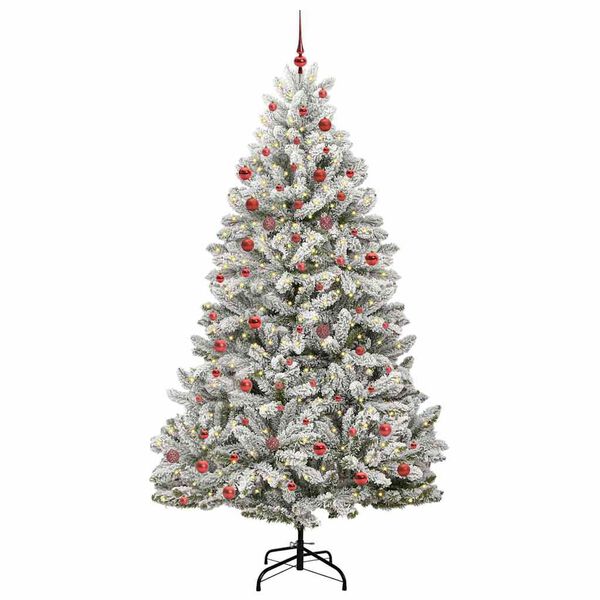 vidaXL Artificial Christmas Tree Green and White 210 cm PVC and Metal