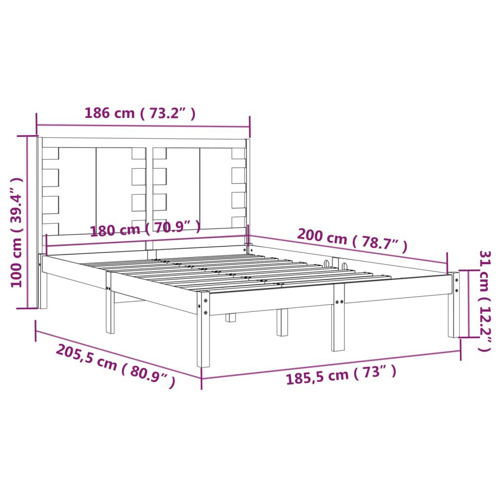 vidaXL Bed Frame Solid Wood 180x200 cm Super King Size