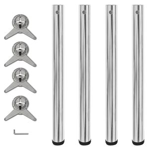 vidaXL Table Leg | Set of 4 | Chrome | Iron, Die-cast Zinc