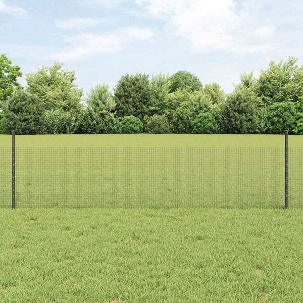 vidaXL Fence with Post Grey 0.5 x 50 m Steel and PVC