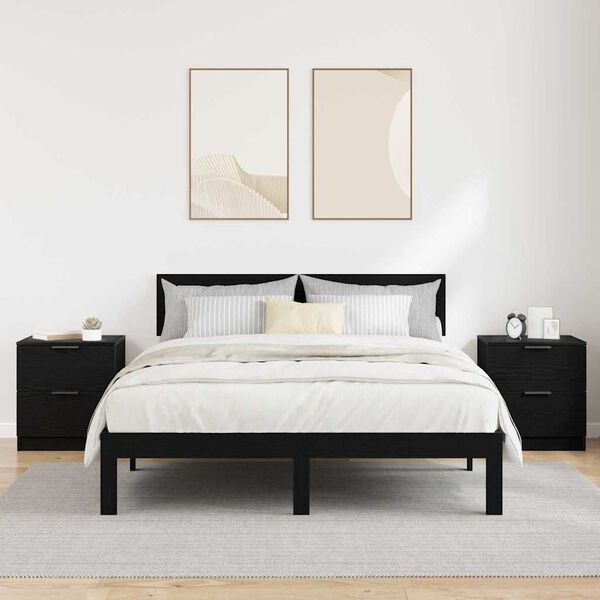 vidaXL Bedside Cabinet 2 pcs Black Oak 45 x 39 x 50cm Engineered Wood