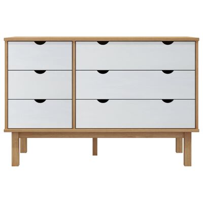 vidaXL Drawer Cabinet OTTA Brown&White 111x43x73.5cm Solid Wood Pine