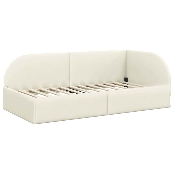 vidaXL Corner Bed Frame with Headboard Cream 90 cm x 200 cm Fabric