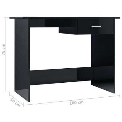 vidaXL Desk High Gloss Black 100x50x76 cm Chipboard