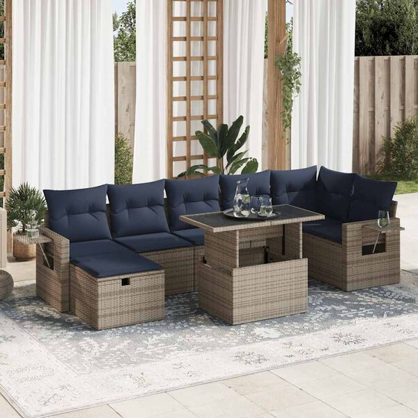 vidaXL 8 Piece Garden Sofa Set with Cushions Grey Poly Rattan