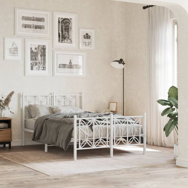 vidaXL Metal Bed Frame without Mattress with Footboard White 120x200cm