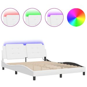 vidaXL Bed Frame with LED without Mattress "Zadar" White 160x200 cm