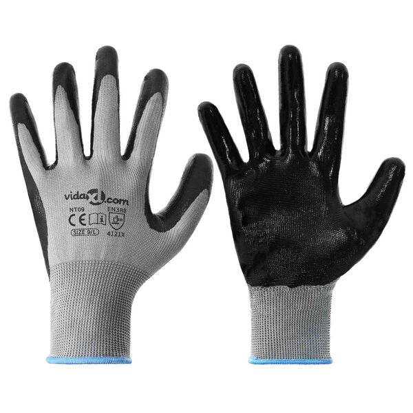 vidaXL Work Gloves 24 pcs Grey and Black 9 / L Polyester