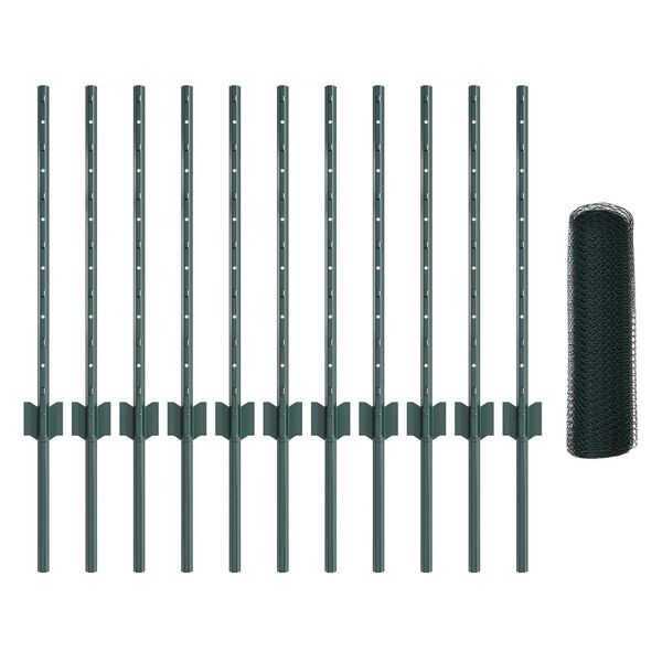 vidaXL Fence with Post Green 0.6 x 25 m Steel and PVC