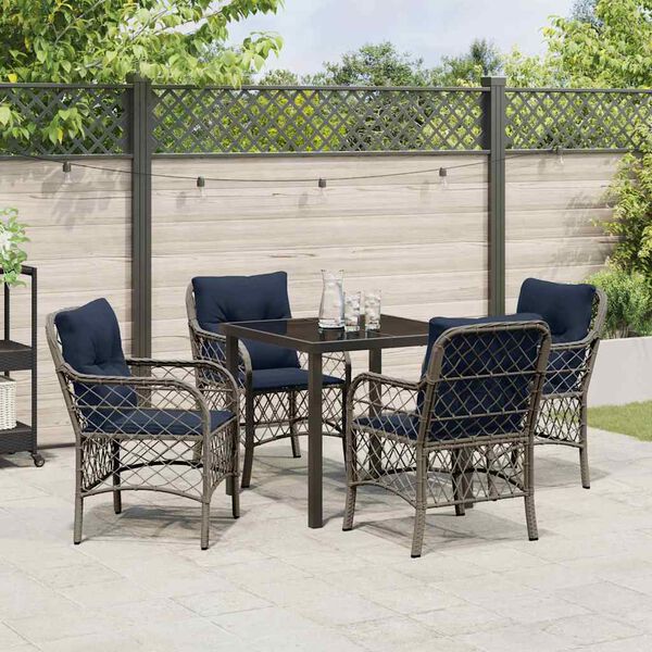 vidaXL Garden Dining Set with Cushion 5 pcs Grey and Black Rattan