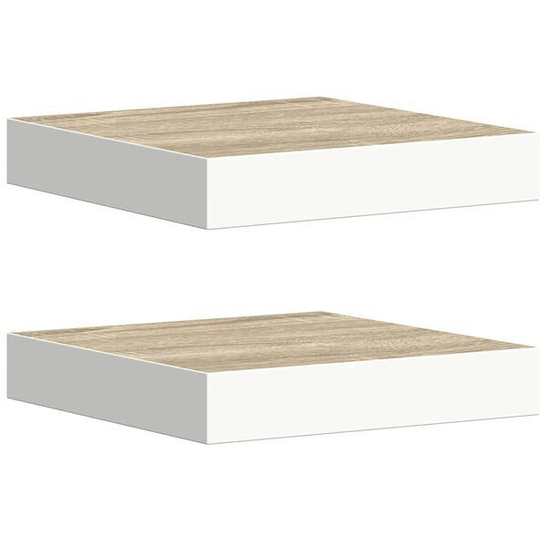 vidaXL Floating Wall Shelves 2 pcs Oak and White 23x23.5x3.8 cm MDF