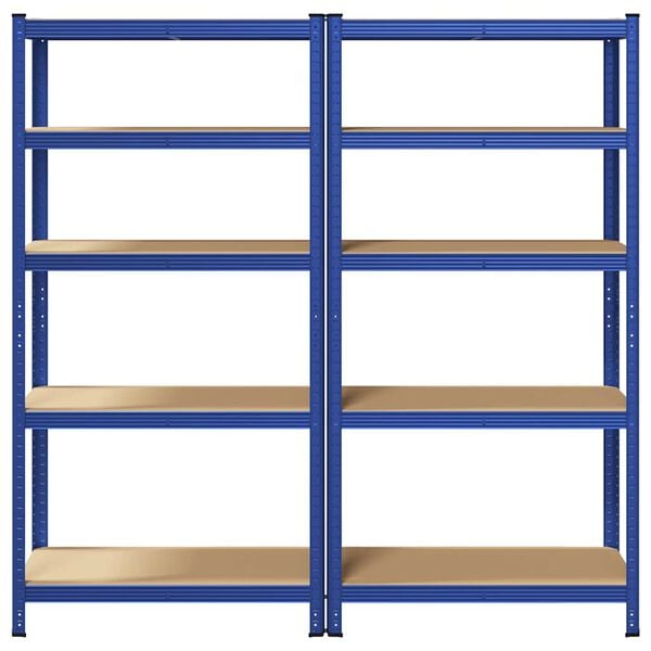 vidaXL 5-Layer Storage Shelves 2 pcs Blue Steel&Engineered Wood