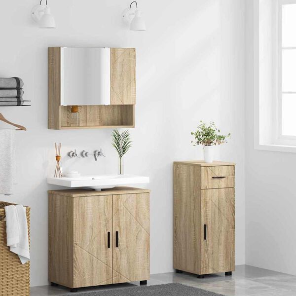 vidaXL Bathroom Furniture Set 3 pcs Sonoma Oak Engineered wood & Metal