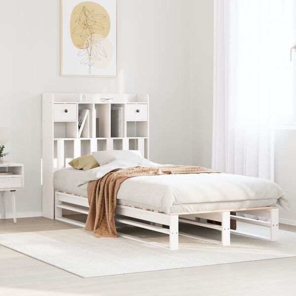 vidaXL Bookcase Bed without Mattress White 90x200 cm Solid Wood Pine