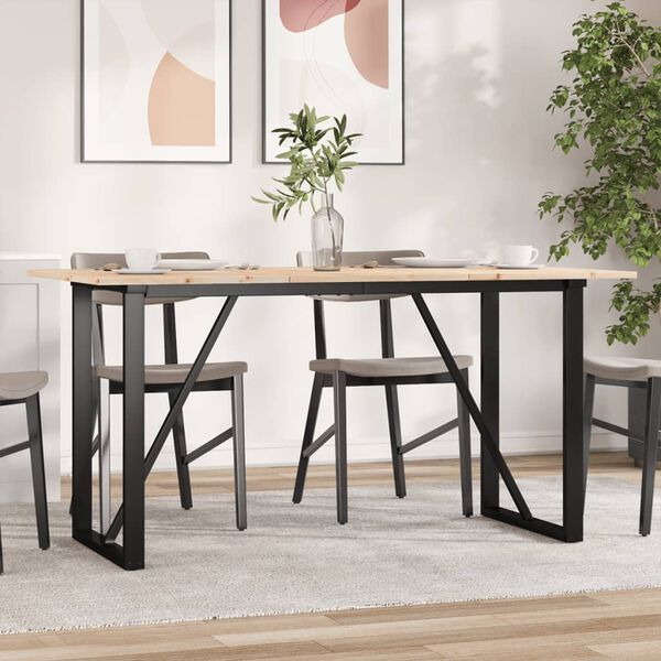 vidaXL Dining Table O-Frame 160x80x75 cm Solid Wood Pine and Steel