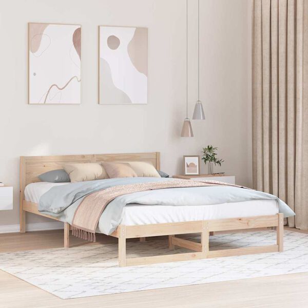 vidaXL Bed Frame with Headboard Natural 150 x 200 cm Solid Pine Wood