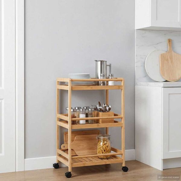 vidaXL Kitchen Trolley with Wheels Natural 46 x 38 x 76 cm Bamboo