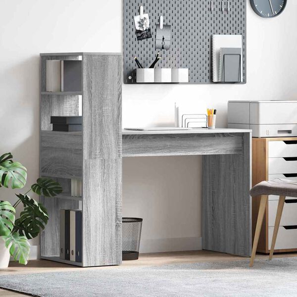 vidaXL Desk with Shelf Grey Sonoma 113 x 54 x 120 cm Engineered Wood