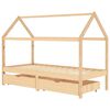 vidaXL Kids Bed Frame | Natural wood | Solid pine wood | 90x200 cm