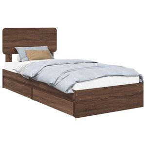 vidaXL Storage Bed with Drawer Brown Oak 75 x 190 cm Engineered Wood