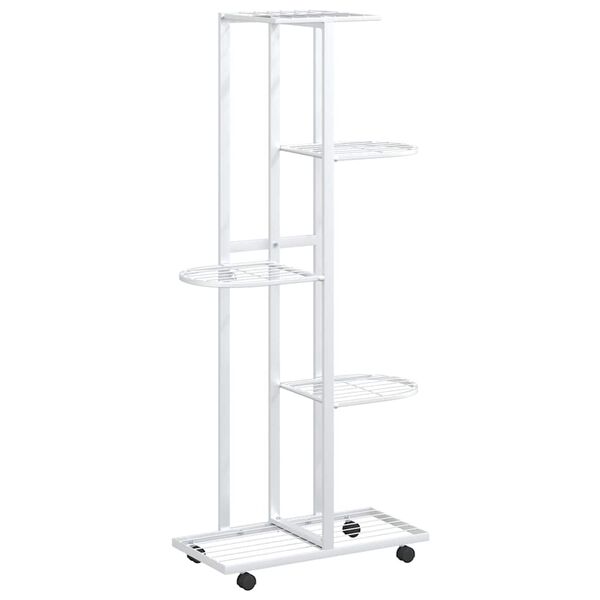 vidaXL 5-Floor Flower Stand with Wheels 44x23x100 cm White Iron