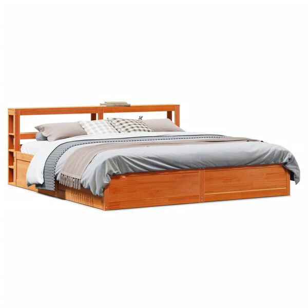 vidaXL Bed Frame with Headboard Wax Brown 180x200 cm Super King Solid Wood Pine