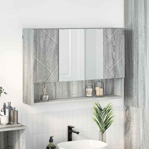 vidaXL Mirror Cabinet Grey Sonoma 80 x 17 x 55 cm Engineered Wood