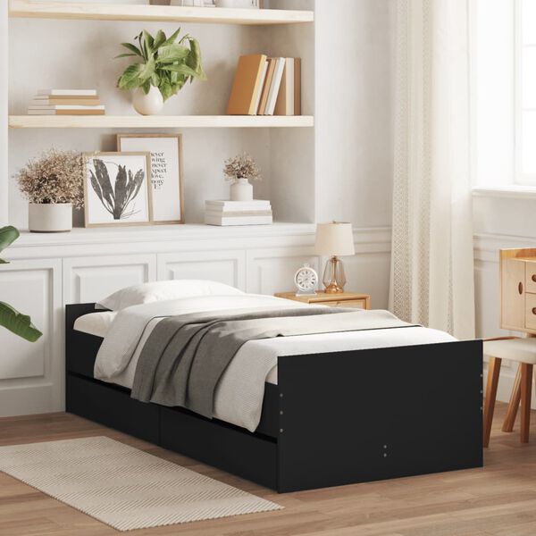vidaXL Bed Frame with Drawers without Mattress Black 90x190 cm Single