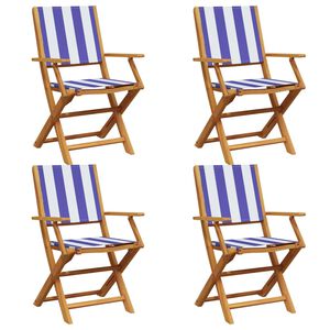 vidaXL Folding Garden Chairs 4 pcs Blue and White Fabric and Solid Wood