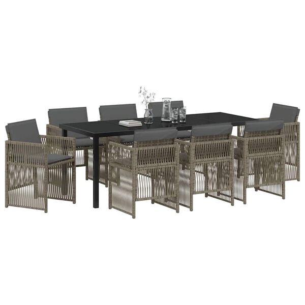 vidaXL Garden Dining Set 9 pcs Grey Powder-Coated Steel