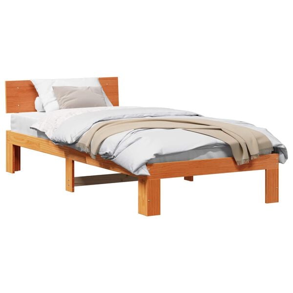 vidaXL Bed Frame with Headboard Wax Brown 80 x 200 cm Solid Pine Wood
