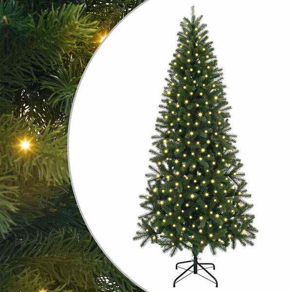 vidaXL Artificial Christmas Tree with 300 LEDs Green 240 cm PE and PVC
