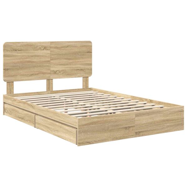 vidaXL Storage Bed with Drawer Sonoma Oak 160 x 200 cm Engineered Wood