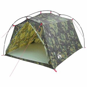 vidaXL Tunnel Tent Camouflage 2-Person 185T Polyester with PU Coating