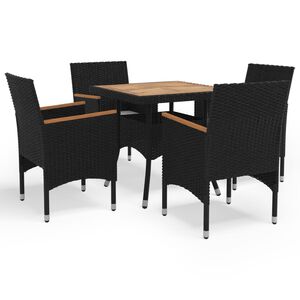 vidaXL 5 Piece Garden Dining Set Poly Rattan and Solid Wood Black