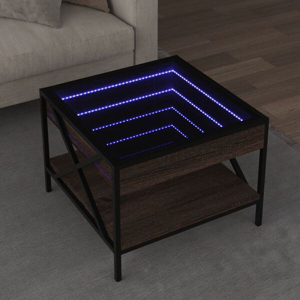 vidaXL Coffee Table with Infinity LED Brown Oak 50x50x38 cm