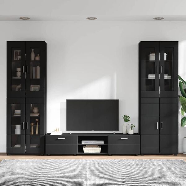 vidaXL TV Cabinet Set with Drawer with Shelf Black Engineered Wood