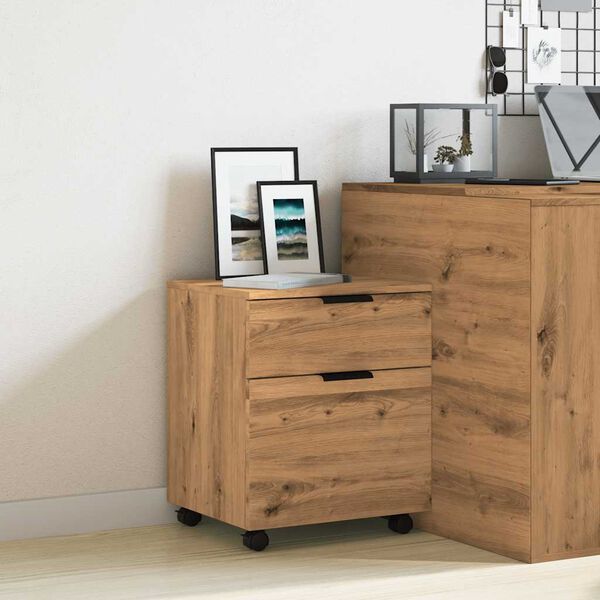 vidaXL Mobile File Cabinet with Wheels Artisan Oak 45x38x54 cm Engineered Wood