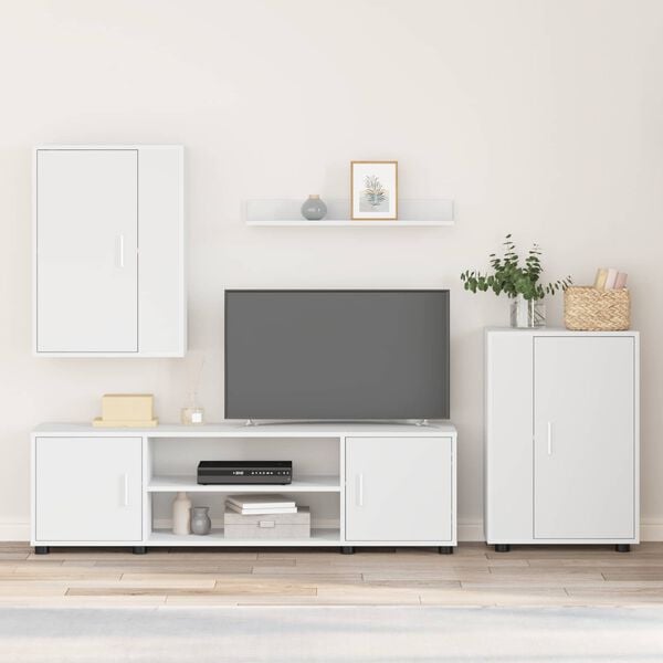 vidaXL TV Cabinet Set Wall-mounted 4 pcs White Engineered wood
