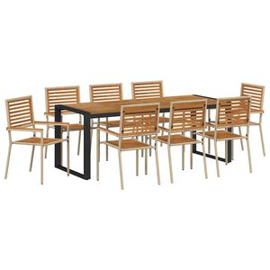 vidaXL Garden Dining Set 9 pcs Beige and Brown Poly Rattan